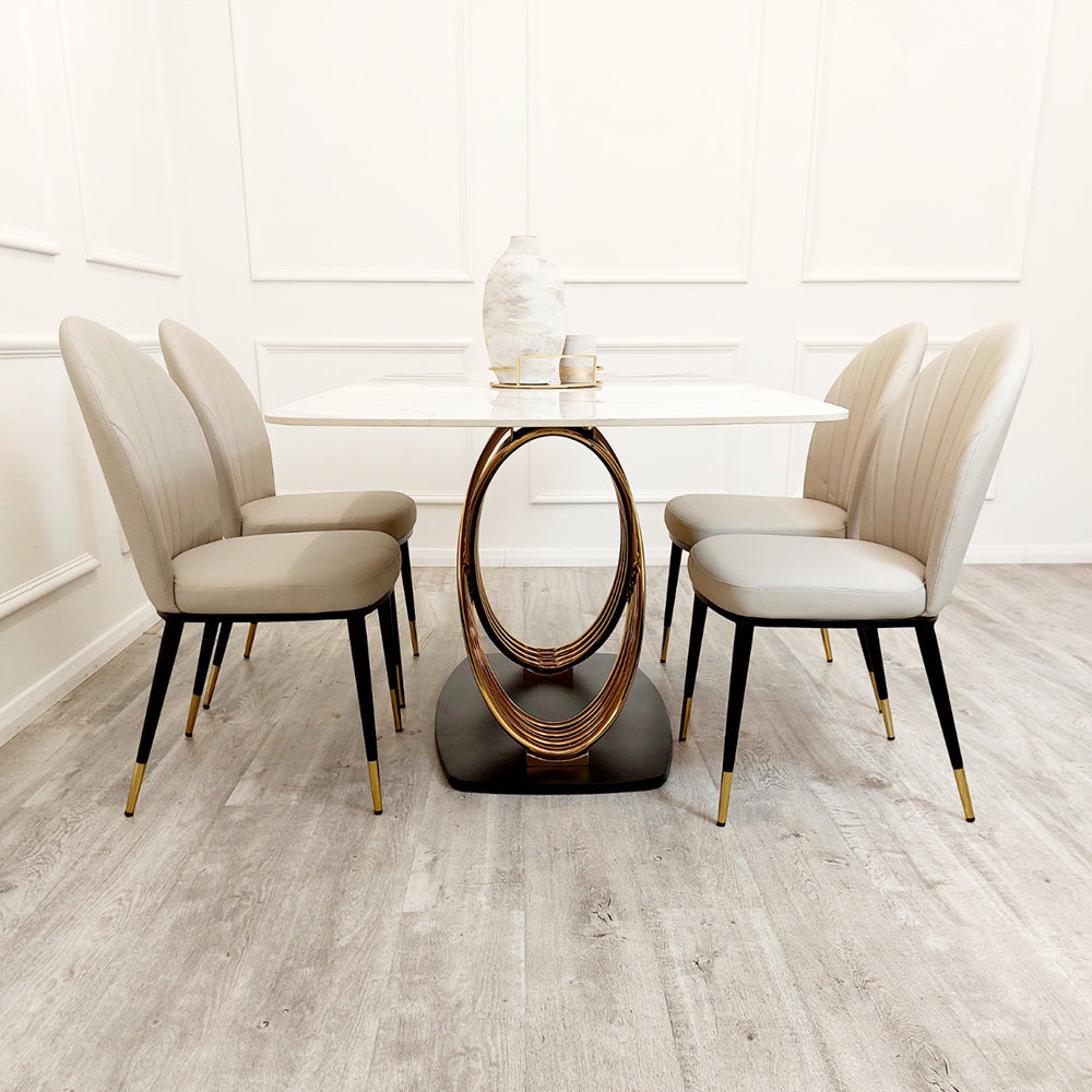 Orion Gold 1.8m Dining Table + Etta Chairs