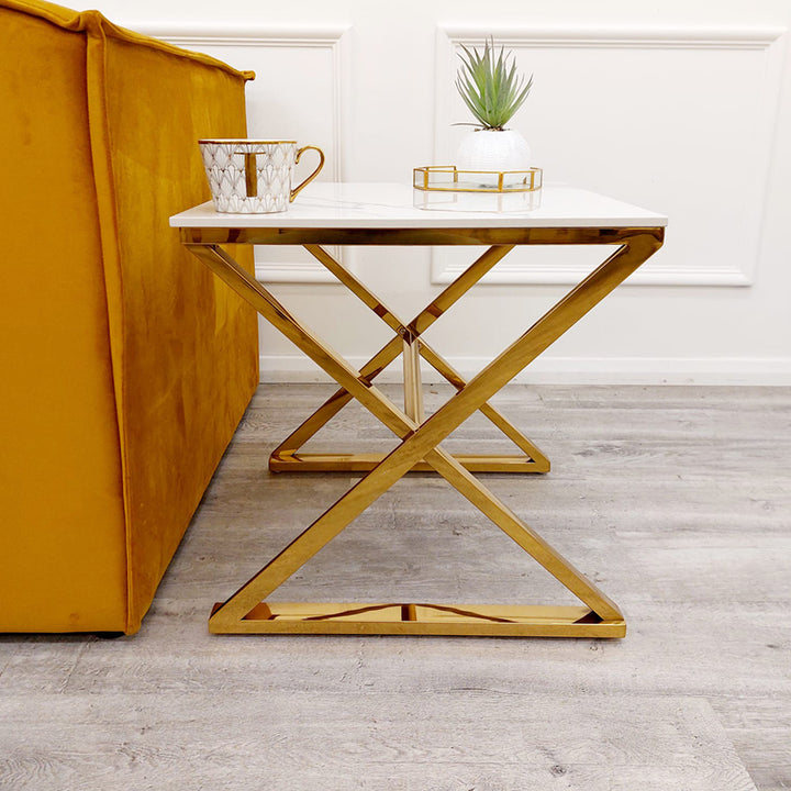 Zion Gold Side Table with Polar White Sintered Stone Top