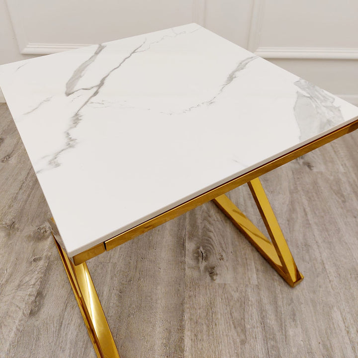 Zion Gold Side Table with Polar White Sintered Stone Top